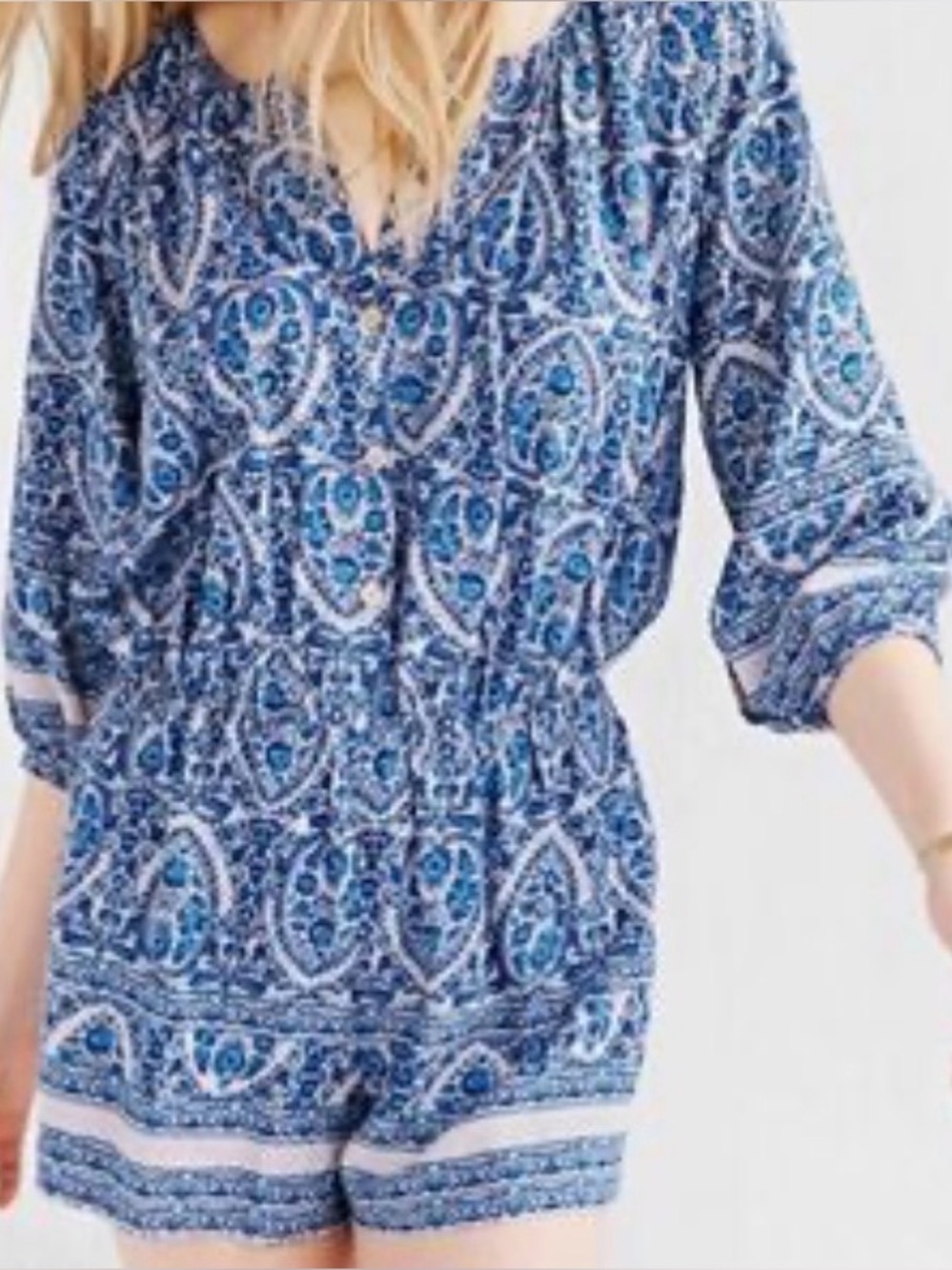 COPE by URBAN OUTFITTERS Blue Patterned Romper